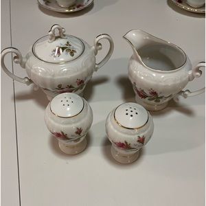 Royal Rose fine China cream and sugar, salt and pepper shakers